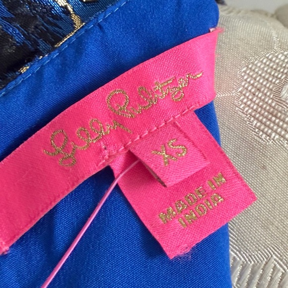 Lily Pulitzer Pratt Short Sleeve Floral Brocade Twilight Grotto Blue Top XS NWT - Picture 8 of 10